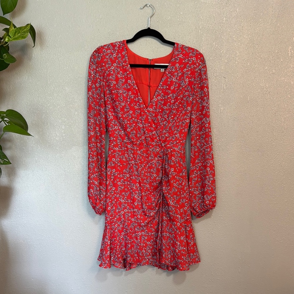 Adelyn Rae Red Wrap Dress with Bishop Sleeves